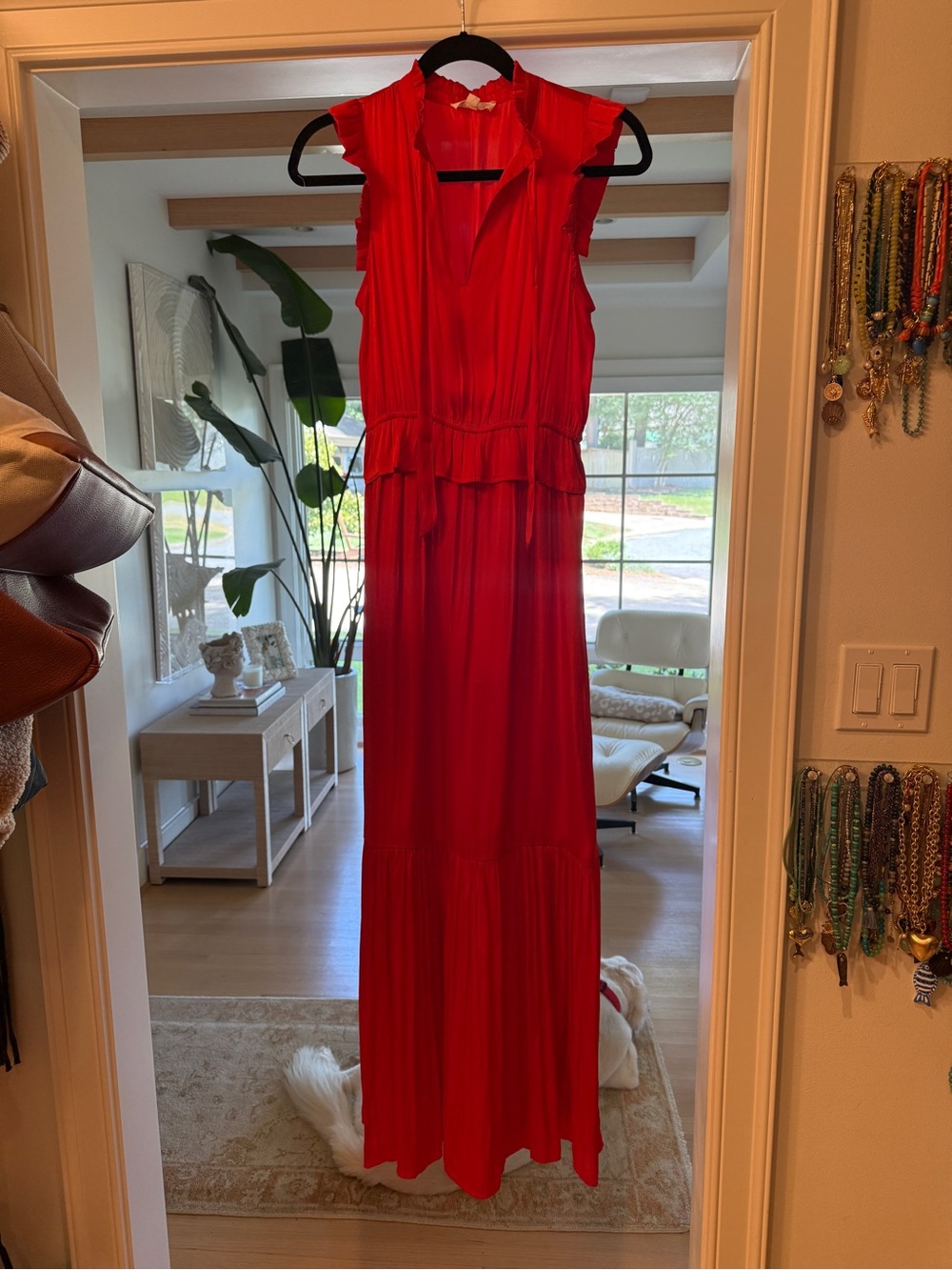 THML Vibrant Red Maxi Dress with Ruffle Accents - Picture 2 of 8